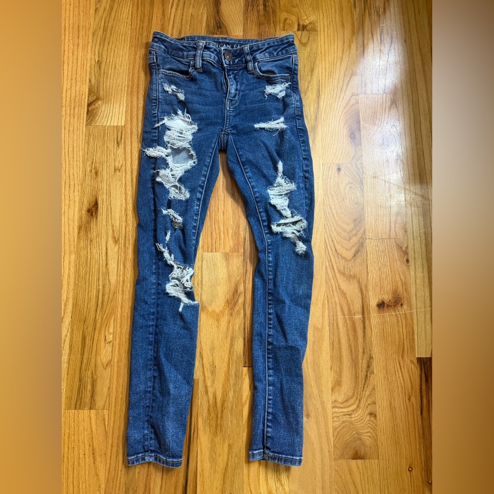 American Eagle Outfitters Blue Distressed Skinny Jeans